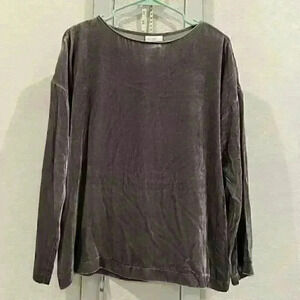 NWT J. Jill velvet long sleeve blouse Pewter in silver/gray Sz S oversized silk
